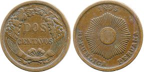 монета Перу 2 сентаво 1895