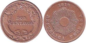 монета Перу 2 сентаво 1919