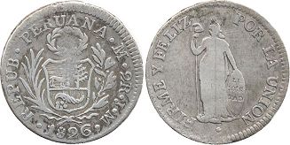 монета Перу 2 реала 1826