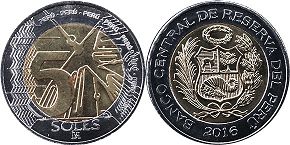 монета Перу 5 новых солей 2016