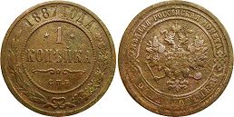 монета Россия 1 копейка 1887