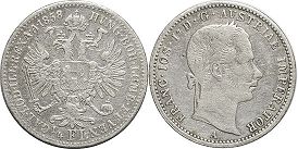 монета Австрийская Империя 1/4 флорина 1858