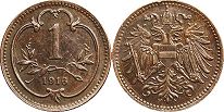 монета Австрийская Империя 1 геллер 1916