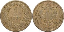 монета Австрийская Империя 1 крейцер 1881