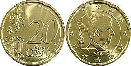монета Бельгия 20 евро центов 2016