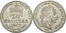 монета Венгрия 10 крейцеров 1869