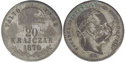 монета Венгрия 20 крейцеров 1870
