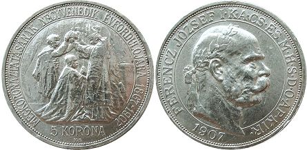 монета Венгрия 5 крон 1907