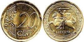 монета Литва 20 евро центов 2015
