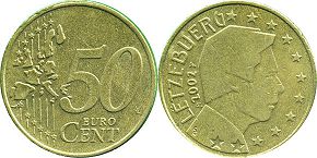 монета Люксембург 50 евро центов 2002