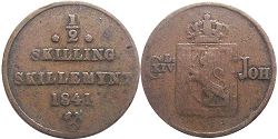 монета Норвегия 1/2 скиллинга 1841