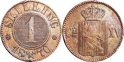 монета Норвегия 1 скиллинга 1870