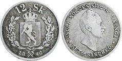 монета Норвегия 12 скиллингов 1846