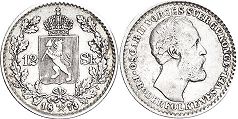 монета Норвегия 12 скиллингов 1873