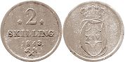 монета Норвегия 2 скиллинга 1843
