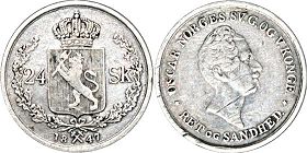 монета Норвегия 24 скиллинга 1847