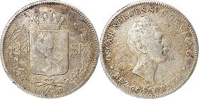 монета Норвегия 24 скиллинга 1853