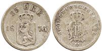 монета Норвегия 25 эре 1876