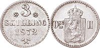 монета Норвегия 3 скиллинга 1872