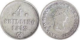 монета Норвегия 4 скиллинга 1842