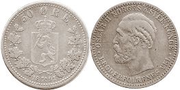 монета Норвегия 50 эре 1891