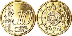 монета Португалия 10 евро центов 2008