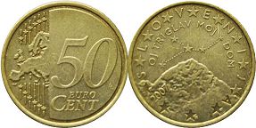 монета Словения 50 евро центов 2007