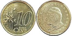 монета Ватикан 10 евро центов 2005