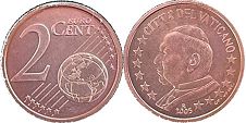 монета Ватикан 2 евро цента 2005