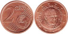 монета Ватикан 2 евро цента 2010