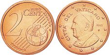 монета Ватикан 2 евро центов 2015