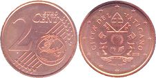 монета Ватикан 2 евро цента 2019
