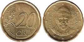 монета Ватикан 20 евро центов 2014