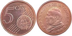 монета Ватикан 5 евро цента 2005
