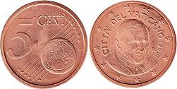 монета Ватикан 5 евро центов 2010