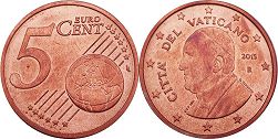 монета Ватикан 5 евро центов 2015