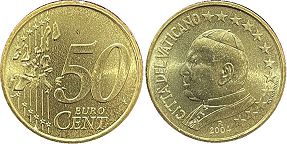 монета Ватикан 50 евро центов 2004