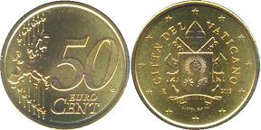 монета Ватикан 50 евро центов 2019