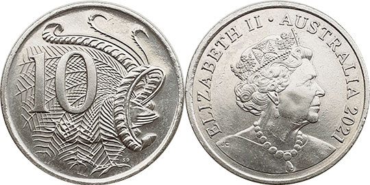 Австралия монета 10 центов 2021 Elizabeth II