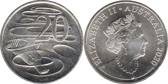 Австралия монета 20 центов 2020 Elizabeth II