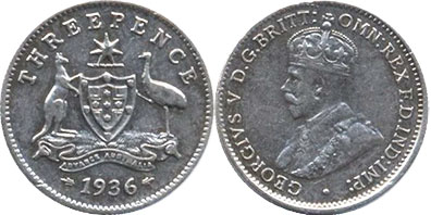 Австралия монета 3 пенса 1936