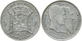монета Бельгия 1 франк 1880