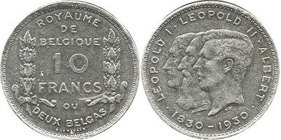 монета Бельгия 10 франков 1930