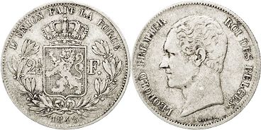 монета Бельгия 2 1/2 франка 1848