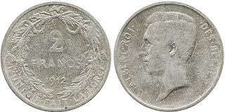 монета Бельгия 2 франка 1912