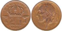 монета Бельгия 20 сантимов 1959
