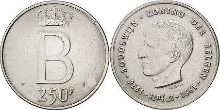 монета Бельгия 250 франков 1976