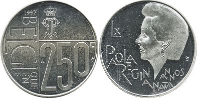 монета Бельгия 250 франков 1997