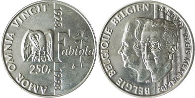 монета Бельгия 250 франков 1998