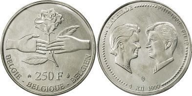 монета Бельгия 250 франков 1999